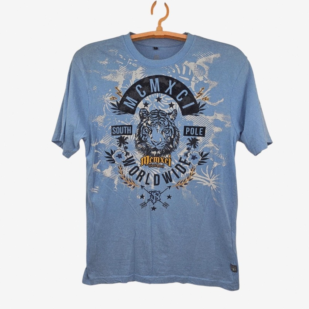Vintage Southpole Tiger Graphic T-Shirt Blue Y2K Streetwear Men's Size‎ Large